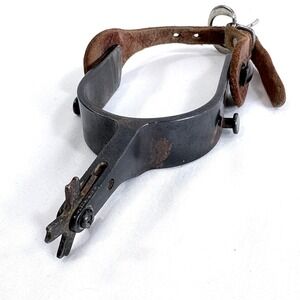 Single Western Steel Rowel Spur with Brown Leather Adjustable Strap Black Metal